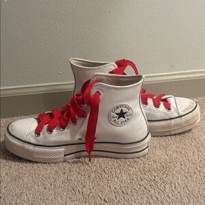 Converse White High-Tops with Bold Red Laces